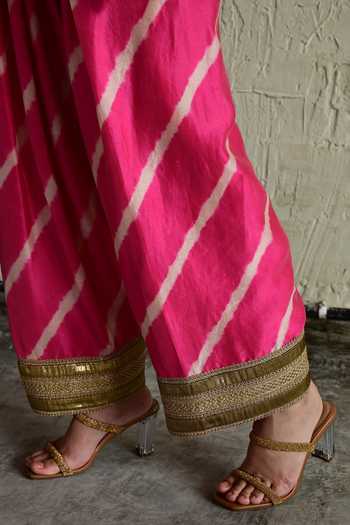 Shorshe Clothing_Coral Chanderi Round Neck Embroidered Kurta And Pant Set _Online_at_Aza_Fashions