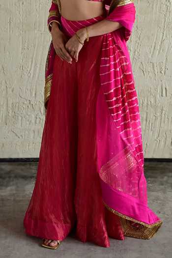 Buy_Shorshe Clothing_Pink Silk, Chanderi Silk, Tissue, Brocade, Embroidered Blouse And Sharara Set _Online_at_Aza_Fashions