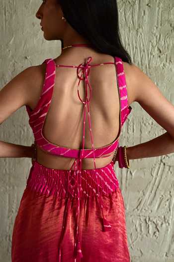 Shop_Shorshe Clothing_Pink Silk, Chanderi Silk, Tissue, Brocade, Embroidered Blouse And Sharara Set _at_Aza_Fashions