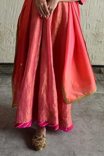 Shorshe Clothing_Pink Tissue V-neck Embroidered Long Tunic _Online_at_Aza_Fashions