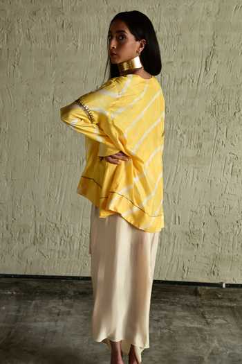 Shop_Shorshe Clothing_Yellow Silk, Modal V-neck Hand Embroidered Kurta And Skirt Set _at_Aza_Fashions