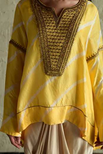 Shop_Shorshe Clothing_Yellow Silk, Modal V-neck Hand Embroidered Kurta And Skirt Set _Online_at_Aza_Fashions