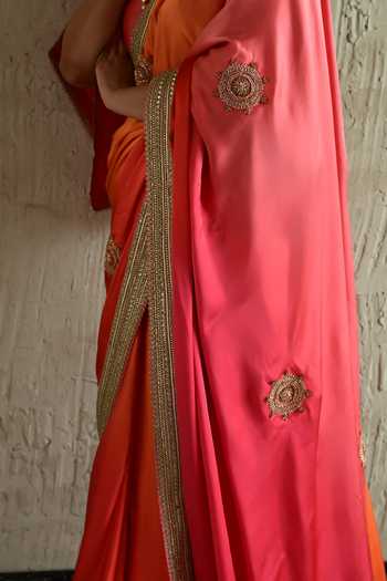 Shorshe Clothing_Pink Silk, Modal Ombre Embroidered Saree _Online_at_Aza_Fashions