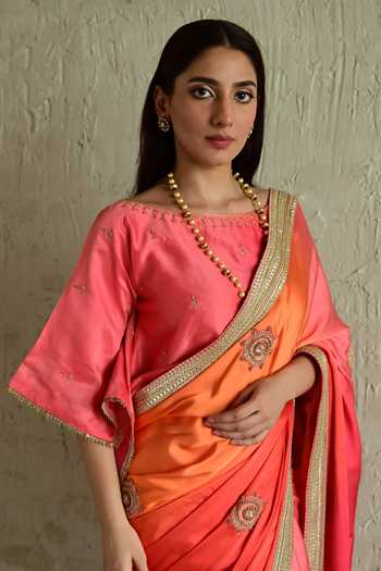 Buy_Shorshe Clothing_Pink Silk, Modal Ombre Embroidered Saree _Online_at_Aza_Fashions