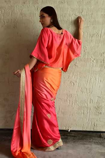 Shop_Shorshe Clothing_Pink Silk, Modal Ombre Embroidered Saree _at_Aza_Fashions