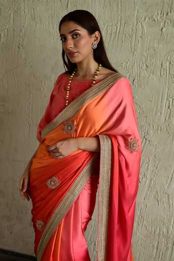 Shop_Shorshe Clothing_Pink Silk, Modal Ombre Embroidered Saree _Online_at_Aza_Fashions