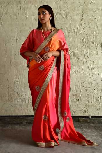Shorshe Clothing_Pink Silk, Modal Ombre Embroidered Saree _at_Aza_Fashions