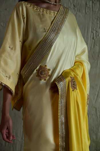 Shop_Shorshe Clothing_Yellow Silk, Modal Shaded Hand Embroidered Saree _Online_at_Aza_Fashions
