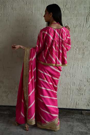 Shop_Shorshe Clothing_Pink Silk Leheriya Pattern Saree _at_Aza_Fashions