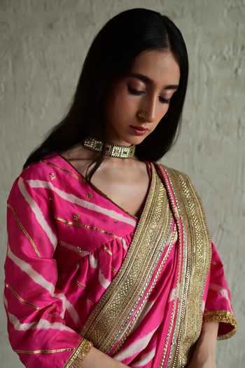 Buy_Shorshe Clothing_Pink Silk Leheriya Pattern Saree _Online_at_Aza_Fashions