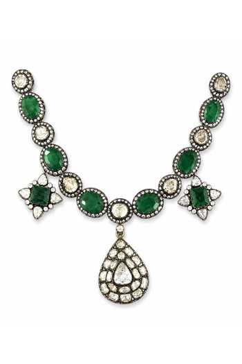 Shop_Vivinia By Vidhi Mehra_Emerald Green Stone Polki Pendant Necklace _at_Aza_Fashions