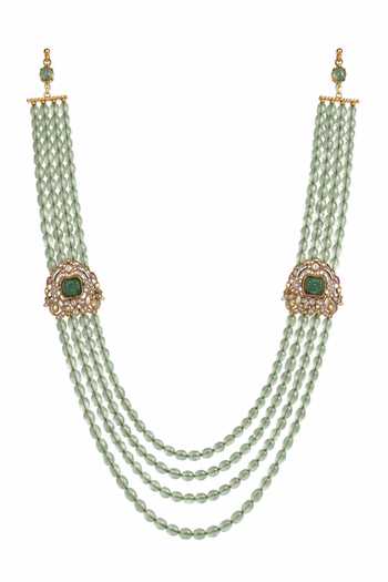 Shop_Vivinia By Vidhi Mehra_Green Layered Sage Beaded Mala _at_Aza_Fashions