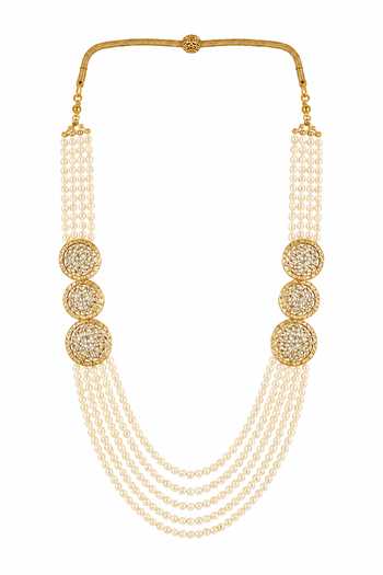Shop_Vivinia By Vidhi Mehra_White Multi Layered Pearl Mala _at_Aza_Fashions