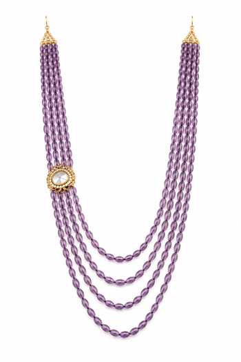 Shop_Vivinia By Vidhi Mehra_Purple Four-layered Beaded Kundan Mala _at_Aza_Fashions