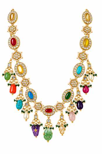 Shop_Vivinia By Vidhi Mehra_Multi Color Multicolour Kundan Necklace _at_Aza_Fashions