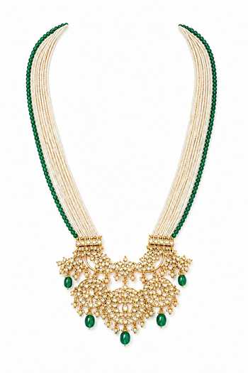 Shop_Vivinia By Vidhi Mehra_White Beaded Kundan Pendant Necklace _at_Aza_Fashions