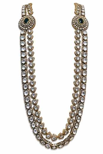 Shop_Vivinia By Vidhi Mehra_Ivory Double Layered Kundan Necklace _at_Aza_Fashions