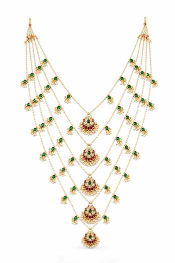 Shop_Vivinia By Vidhi Mehra_White Layered Pearl Kundan Mala _at_Aza_Fashions