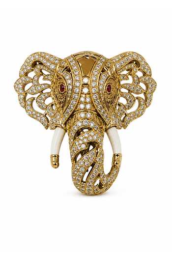 Shop_Vivinia By Vidhi Mehra_Gold Plated Zircon Elephant Motif Brooch _at_Aza_Fashions