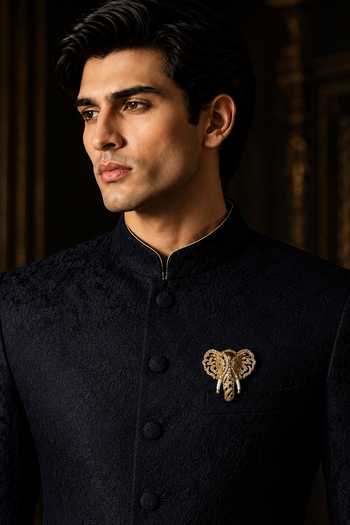 Buy_Vivinia By Vidhi Mehra_Gold Plated Zircon Elephant Motif Brooch _at_Aza_Fashions