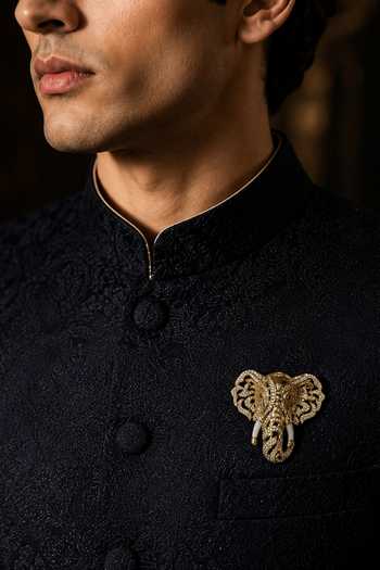 Vivinia By Vidhi Mehra_Gold Plated Zircon Elephant Motif Brooch _Online_at_Aza_Fashions