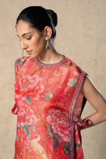Buy_Basil Leaf_Pink Tissue Round Neck Printed Jacket And Pant Set _Online_at_Aza_Fashions
