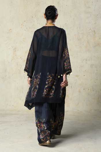 Shop_Basil Leaf_Green Tissue, Linen, Satin, Organza Sweetheart Neck, Printed Black Pant Set _at_Aza_Fashions