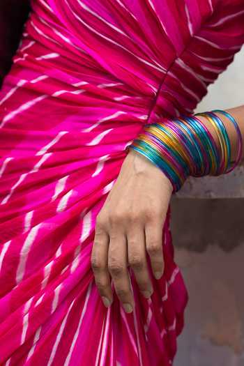 Shop_Baise Gaba_Fuchsia Georgette One Shoulder Sehaj Leheriya Print Dress _Online_at_Aza_Fashions