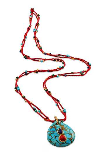 Arvino_Multi Color Crimson Turquoise Cord Pendant Necklace _Online_at_Aza_Fashions