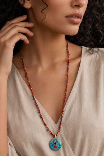 Shop_Arvino_Multi Color Crimson Turquoise Cord Pendant Necklace _at_Aza_Fashions