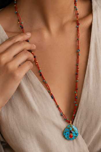 Buy_Arvino_Multi Color Crimson Turquoise Cord Pendant Necklace _Online_at_Aza_Fashions