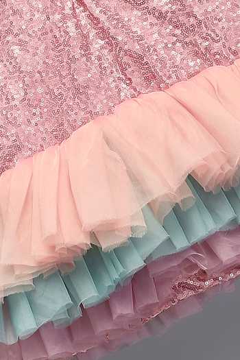 Buy_The Little Tales_Pink Cotton Sequin Embroidered Dress _Online_at_Aza_Fashions