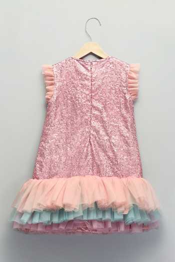 Buy_The Little Tales_Pink Cotton Sequin Embroidered Dress 