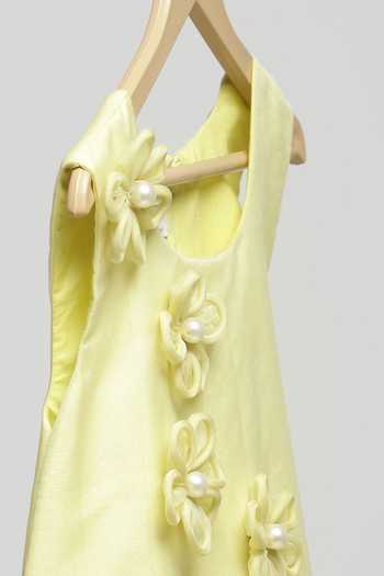 Buy_The Little Tales_Yellow Silk, Cotton, Organza, Net 3d Flower Applique Work Dress _Online_at_Aza_Fashions