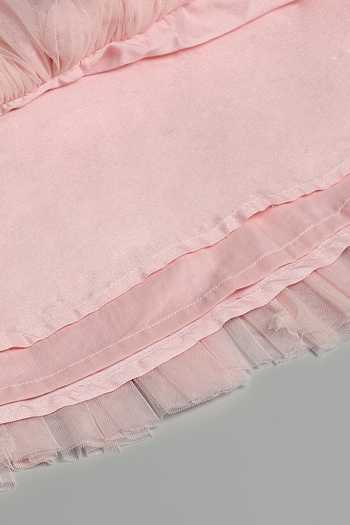 Shop_The Little Tales_Pink Silk, Net Embroidered Ruffle Dress _Online_at_Aza_Fashions