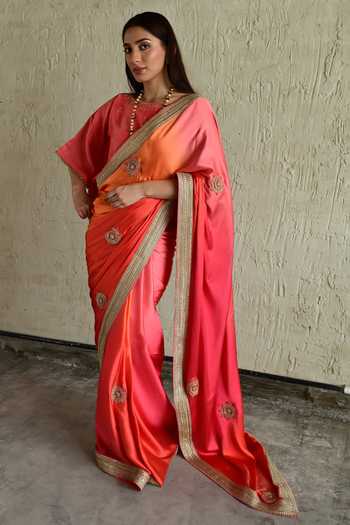 Buy_Shorshe Clothing_Pink Silk, Modal Ombre Embroidered Saree _at_Aza_Fashions