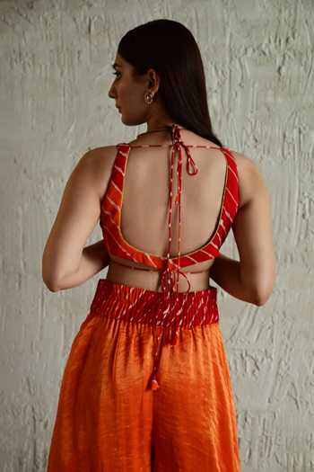 Shop_Shorshe Clothing_Orange Silk, Organza, Georgette, Chanderi, Hand Embroidered Blouse And Sharara Set _at_Aza_Fashions