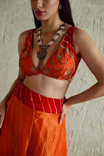 Buy_Shorshe Clothing_Orange Silk, Organza, Georgette, Chanderi, Hand Embroidered Blouse And Sharara Set _Online_at_Aza_Fashions
