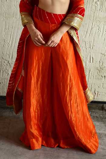 Shop_Shorshe Clothing_Orange Silk, Organza, Georgette, Chanderi, Hand Embroidered Blouse And Sharara Set _Online_at_Aza_Fashions