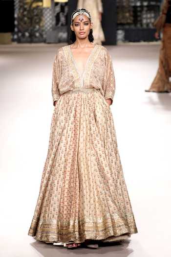 RI.Ritu Kumar_Gold Silk V-neck Rajwadi Embroidered Blouse _Online_at_Aza_Fashions