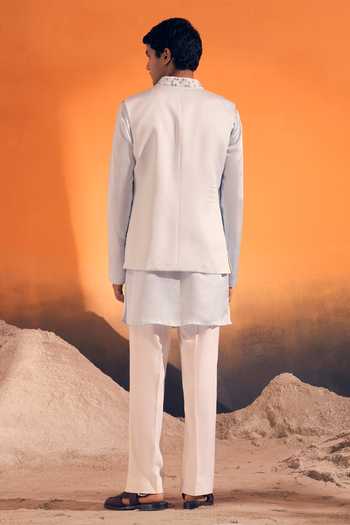 Shop_Philocaly_Off White Silk Satin Sutr Mirror Work Nehru Jacket And Kurta Set _at_Aza_Fashions
