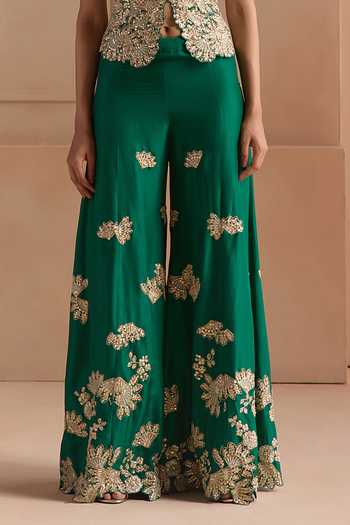 Osaa By Adarsh_Green Silk Sweetheart Neck Embroidered Blouse And Gharara Set _Online_at_Aza_Fashions