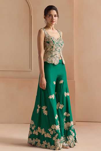 Buy_Osaa By Adarsh_Green Silk Sweetheart Neck Embroidered Blouse And Gharara Set _Online_at_Aza_Fashions