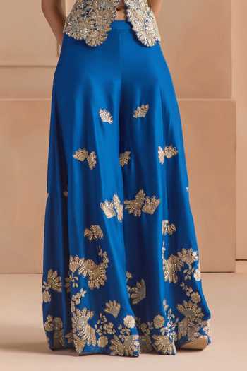 Buy_Osaa By Adarsh_Blue Silk Scoop Neck Embroidered Top And Gharara Set _Online_at_Aza_Fashions