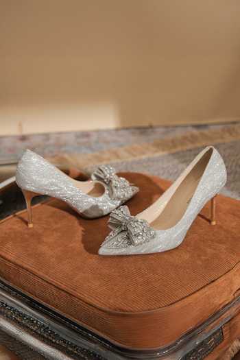 Shop_Ozzaro_Silver Shehzadi Pu Leather Heels _Online