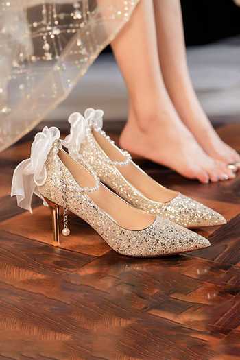 Buy_Ozzaro_Gold Bahar Pearl Embellished Heels _at_Aza_Fashions