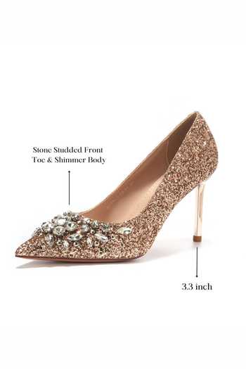 Shop_Ozzaro_Rose Gold Maharani Stone Studded Heels _Online_at_Aza_Fashions