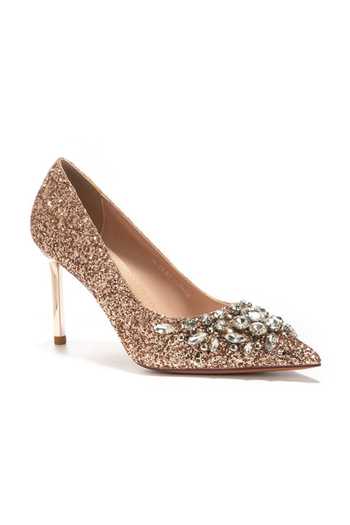 Ozzaro_Rose Gold Maharani Stone Studded Heels _at_Aza_Fashions