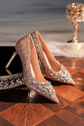 Buy_Ozzaro_Rose Gold Maharani Stone Studded Heels _at_Aza_Fashions