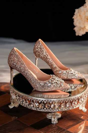 Shop_Ozzaro_Rose Gold Maharani Stone Studded Heels 